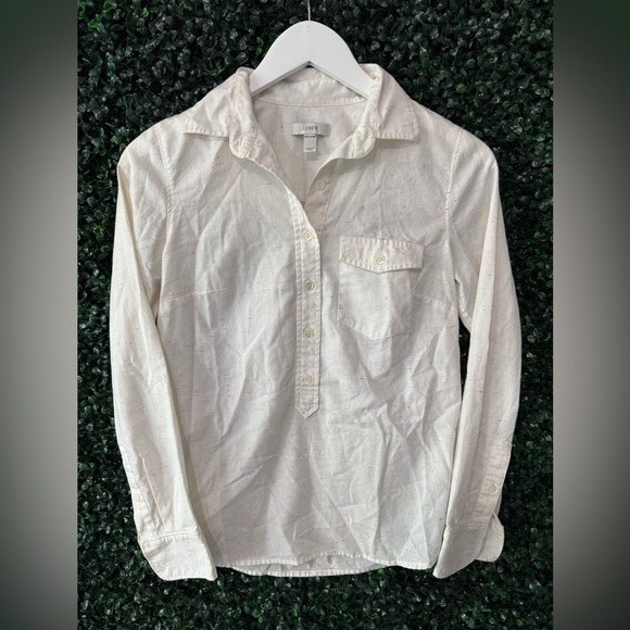 Like-new J. Crew White Half Button Shirt with Multicolor Speckles - Picture 7 of 8